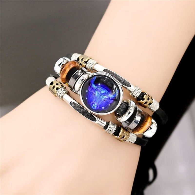 Hewill Store 2Pcs Multilayer Constellation Zodiac Leather Bracelet Handmade Woven Zodiac Sign Wrap Bracelet Wristband for Women Men Jewelry Birthday Gift - Image 3